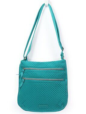 Vera Bradley Triple Zip Hipster Crossbody Bag Teal Microfiber Quilted Purse